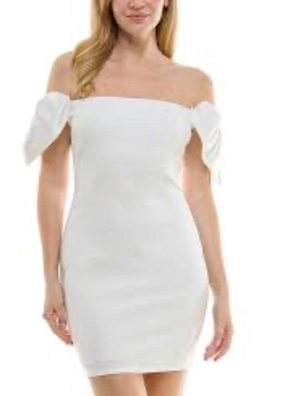 City Studio White Off-Shoulder Bow Sleeve Dress Size M Juniors